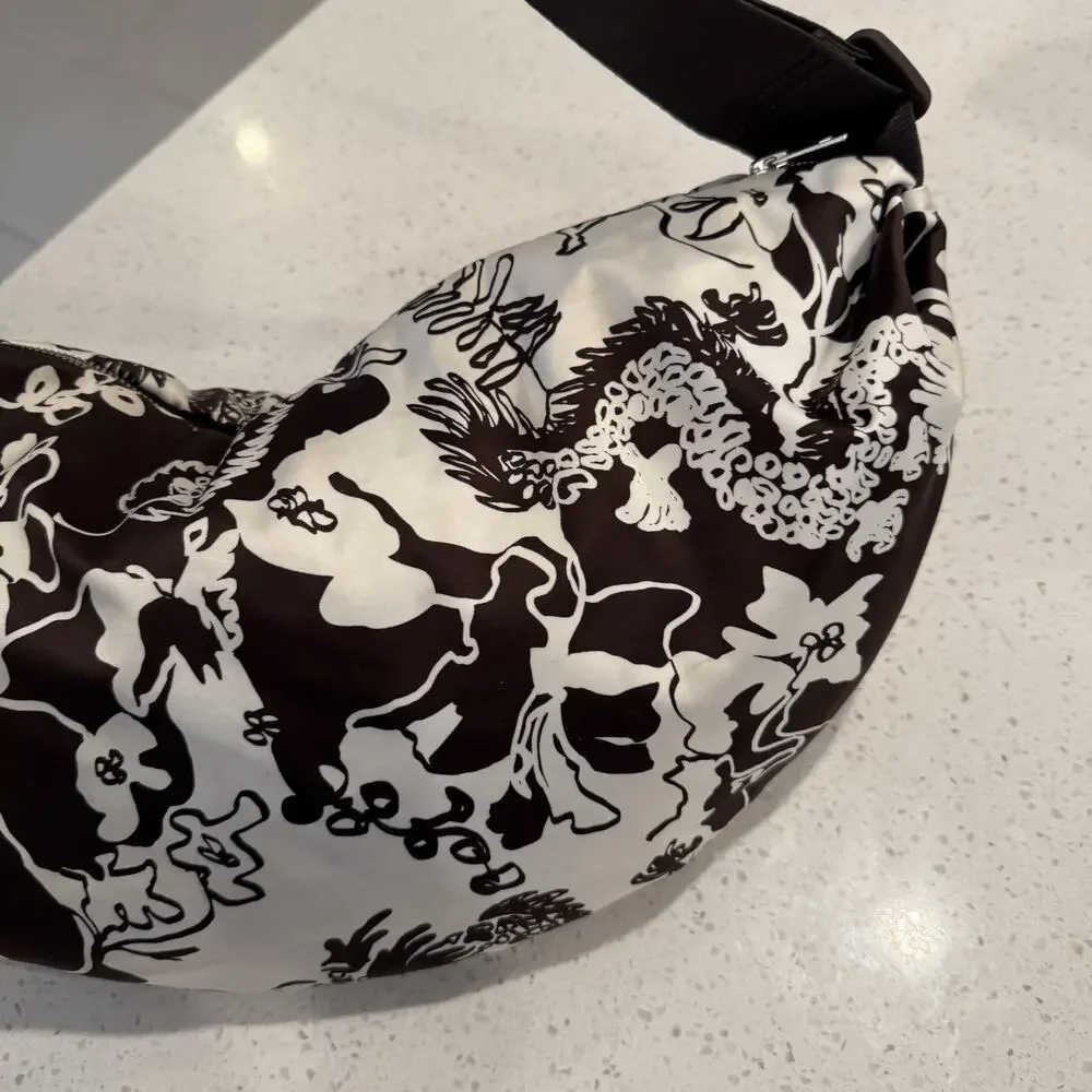 Cos Nylon Printed Padded Crossbody Shoulder Hobo Bag Brown Crescent Minimalist